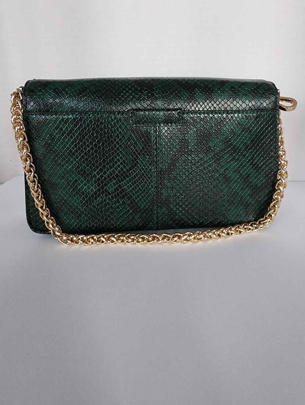 New Michael Kors Green Snake Embossed Leather Chain Crossbody Bag - Picture 4 of 10